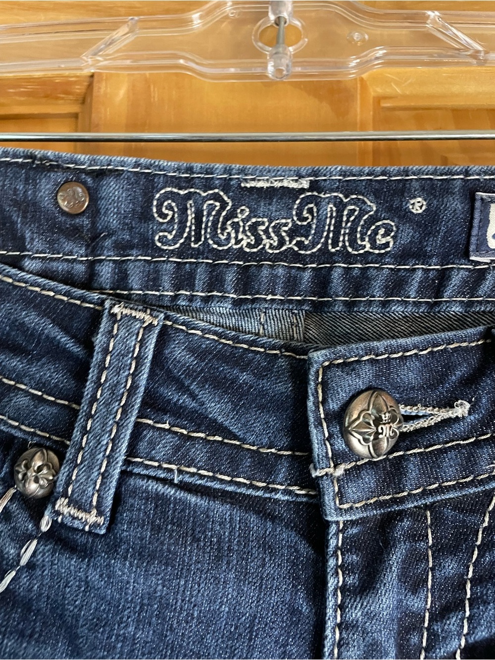 Miss Me Dark Blue Skinny Jeans with Beaded Pocket Detail - Picture 5 of 6